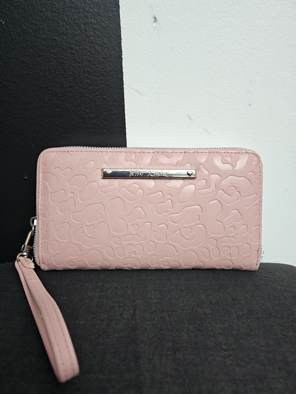 Betsey Johnson Blush Pink Embossed Zip Wristlet Wallet